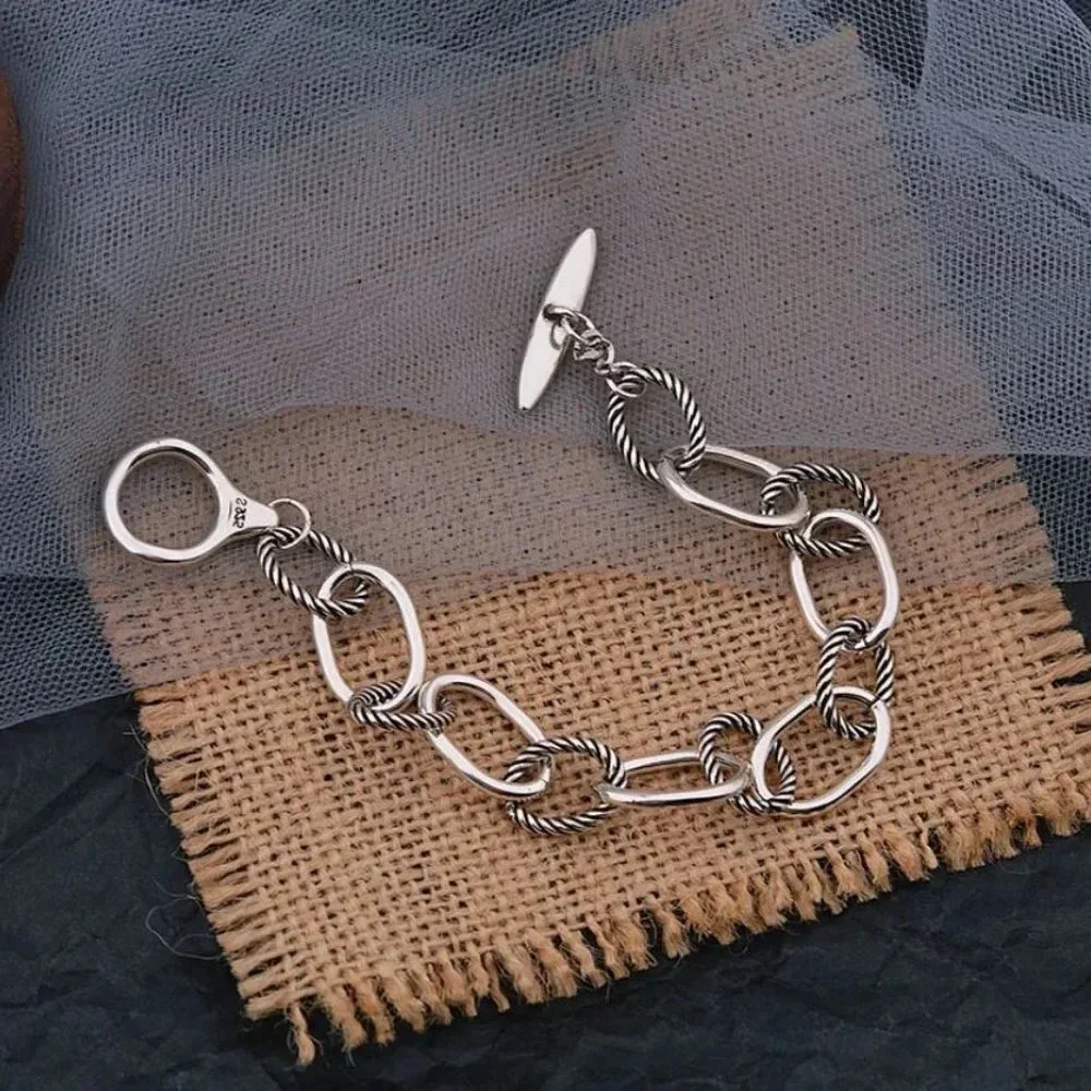 Chunky 925 Sterling Silver Bracelet Thick Silver Toggle Chain Link Bracelet